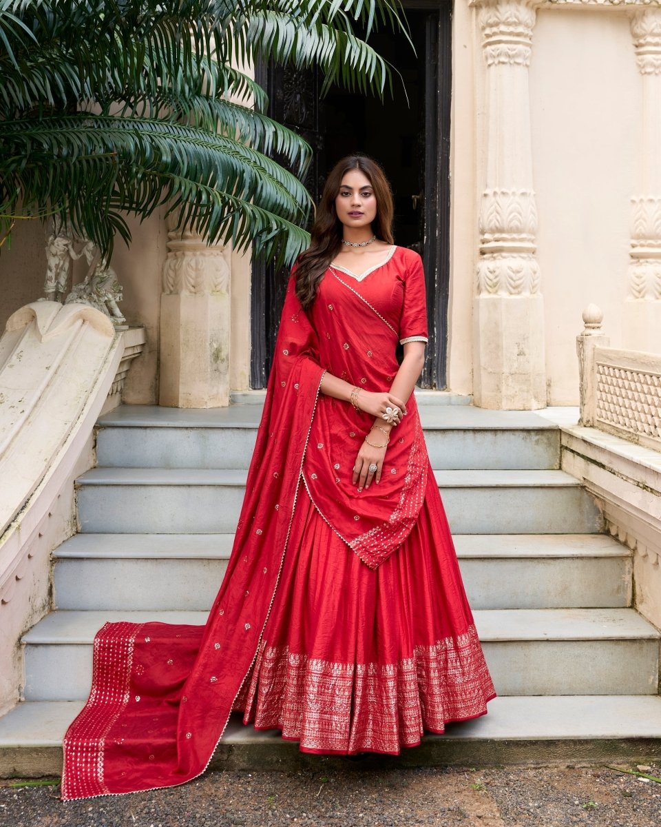 PURE CHANDERI ZARI WEAVING LEHENGA CHOLI WITH SEQUINS EMBROIDERED DUPATTA (WDN88) 06 - suitswala