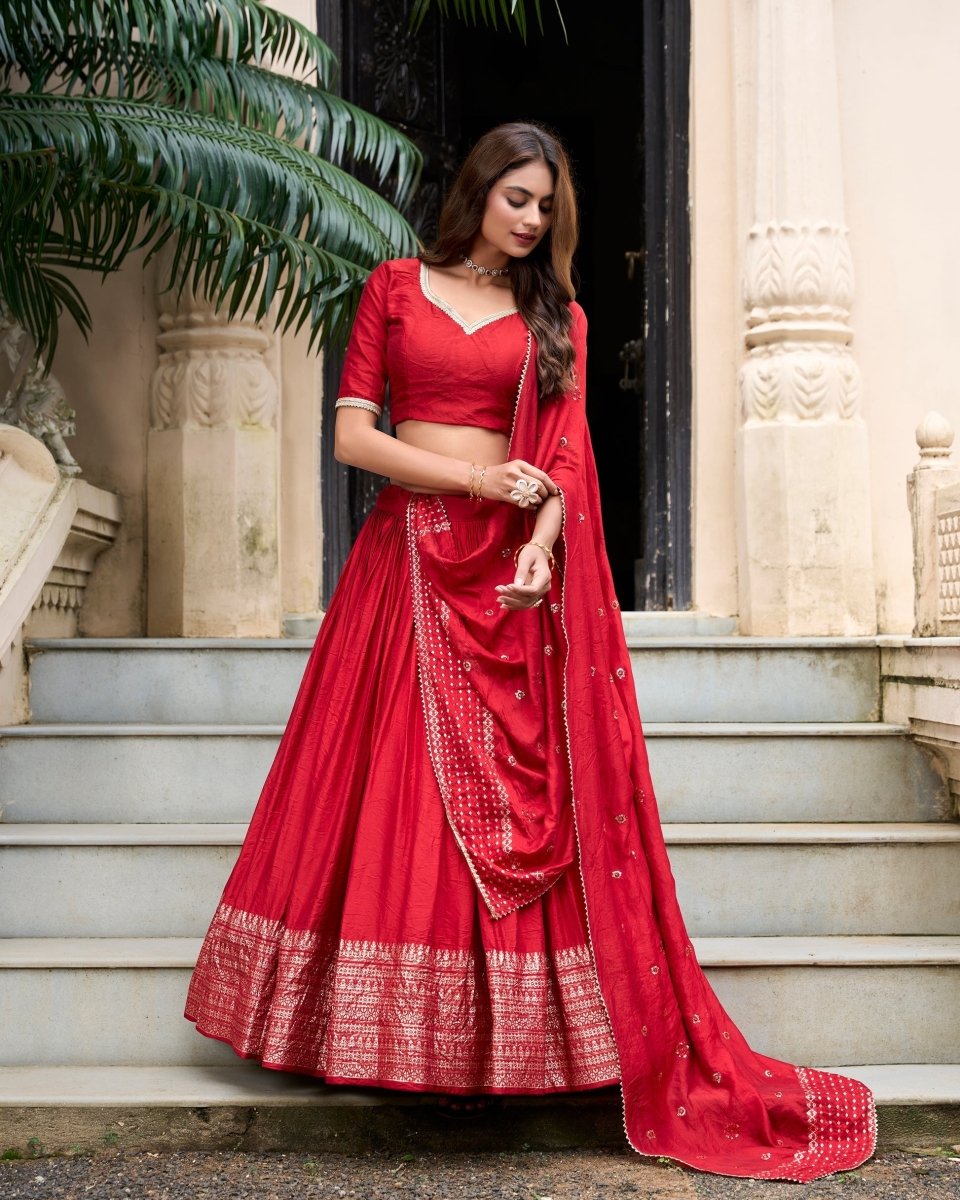 PURE CHANDERI ZARI WEAVING LEHENGA CHOLI WITH SEQUINS EMBROIDERED DUPATTA (WDN88) 06 - suitswala