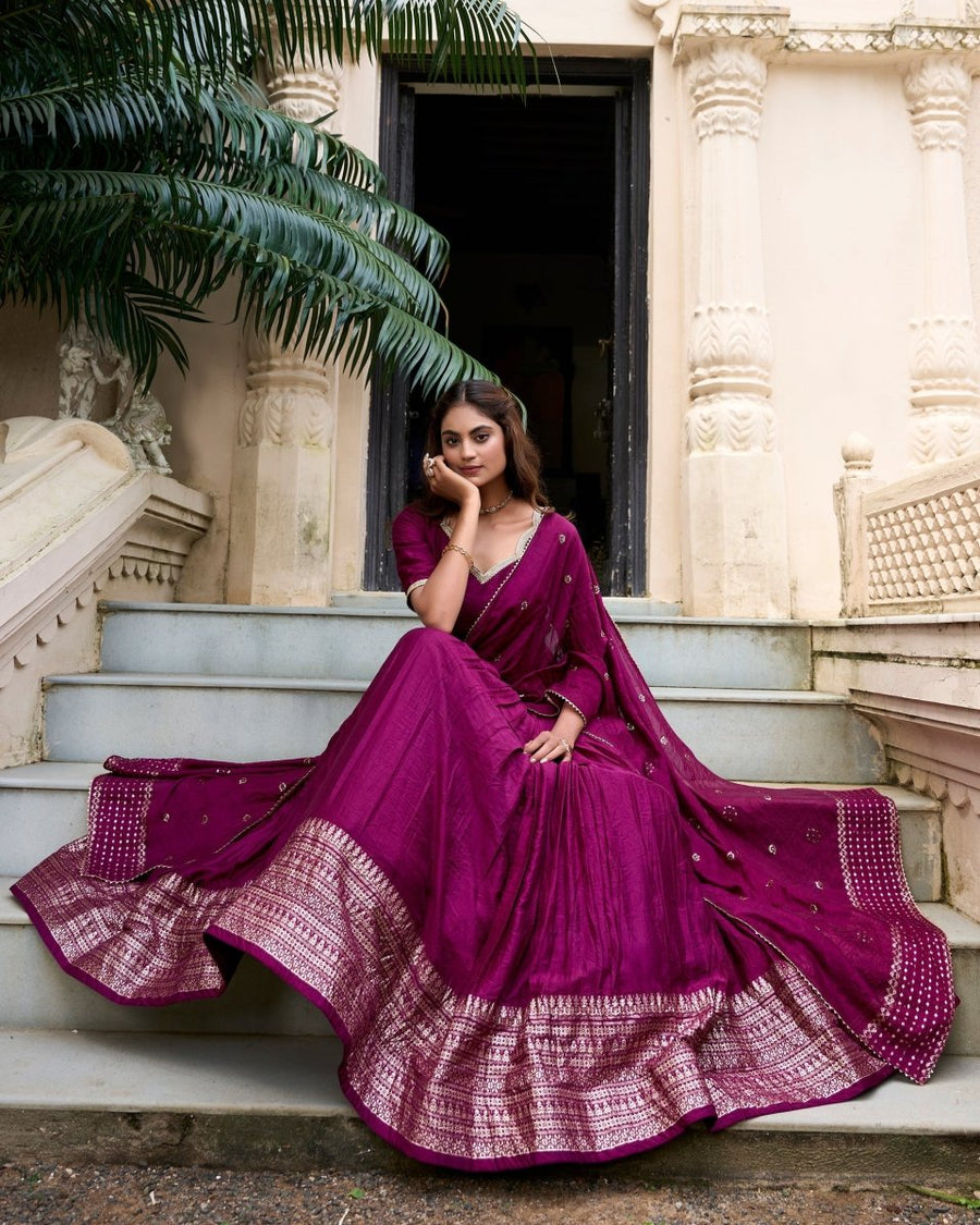 PURE CHANDERI ZARI WEAVING LEHENGA CHOLI WITH SEQUINS EMBROIDERED DUPATTA (WDN88) 07 - suitswala