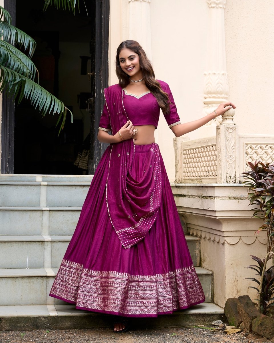 PURE CHANDERI ZARI WEAVING LEHENGA CHOLI WITH SEQUINS EMBROIDERED DUPATTA (WDN88) 07 - suitswala
