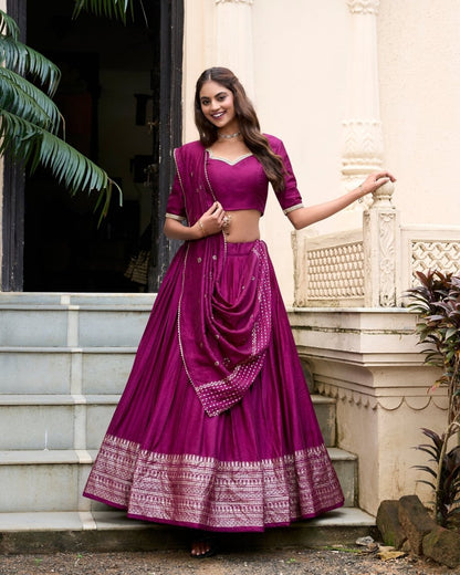 PURE CHANDERI ZARI WEAVING LEHENGA CHOLI WITH SEQUINS EMBROIDERED DUPATTA (WDN88) 07 - suitswala