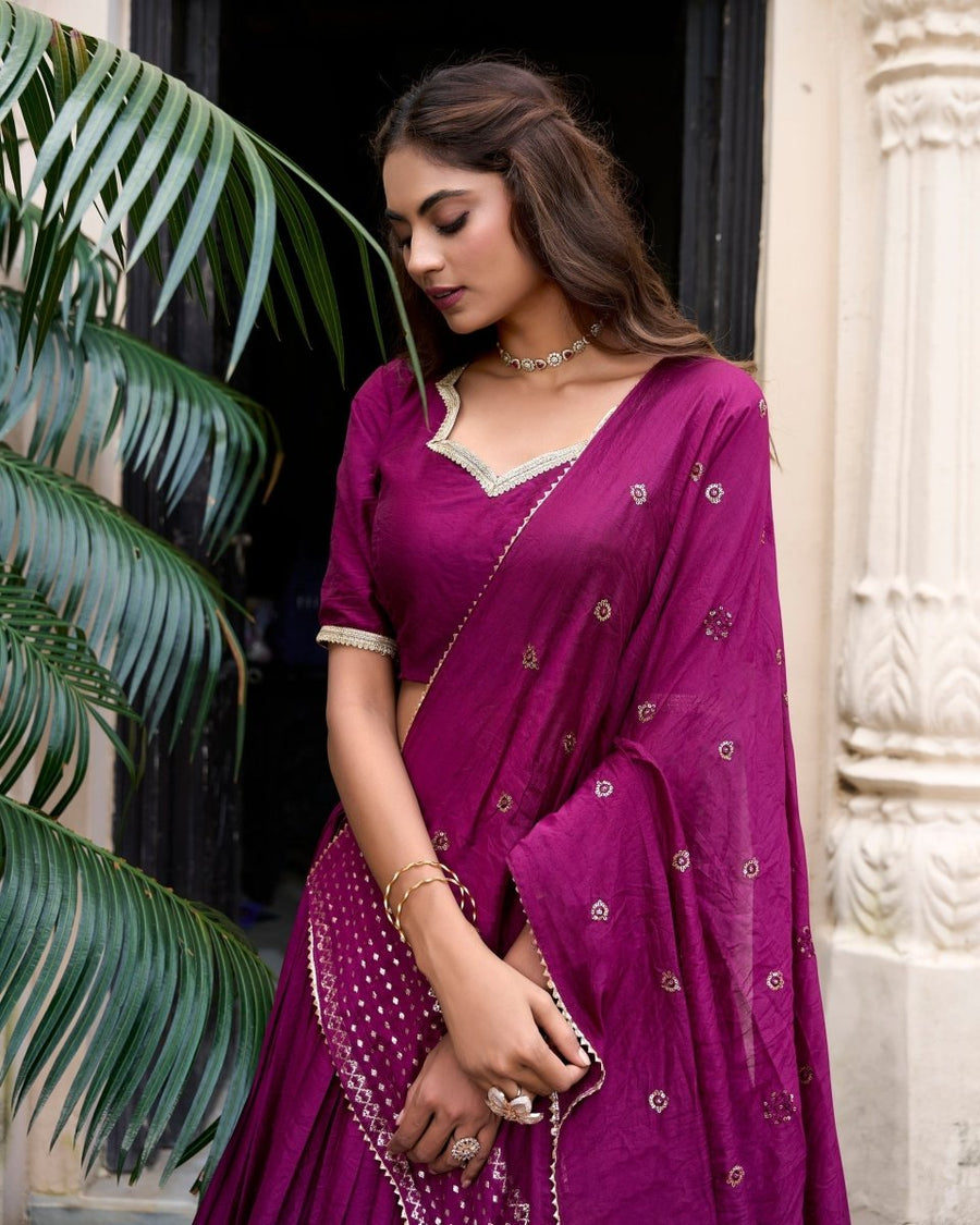 PURE CHANDERI ZARI WEAVING LEHENGA CHOLI WITH SEQUINS EMBROIDERED DUPATTA (WDN88) 07 - suitswala
