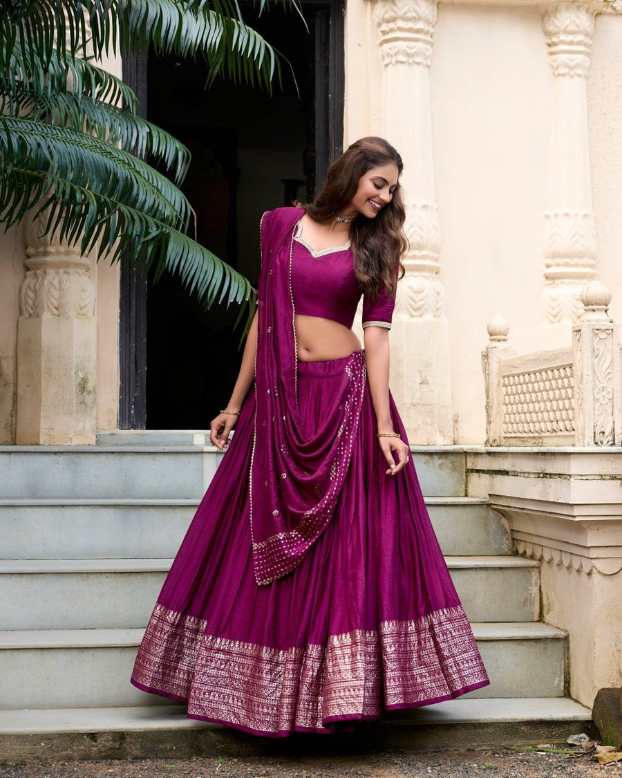 PURE CHANDERI ZARI WEAVING LEHENGA CHOLI WITH SEQUINS EMBROIDERED DUPATTA (WDN88) 07 - suitswala