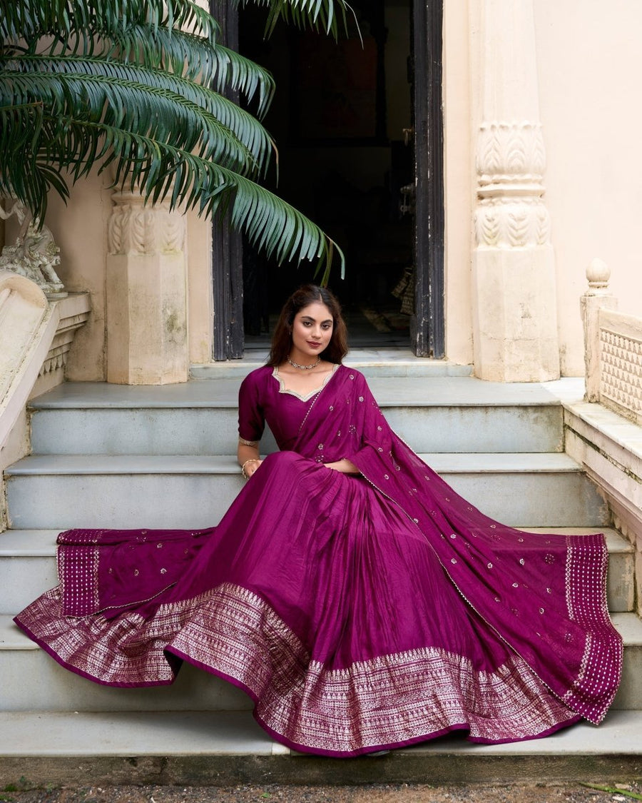 PURE CHANDERI ZARI WEAVING LEHENGA CHOLI WITH SEQUINS EMBROIDERED DUPATTA (WDN88) 07 - suitswala