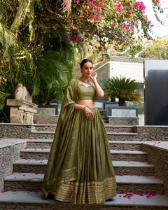 PURE CHANDERI ZARI WEAVING LEHENGA CHOLI WITH SEQUINS EMBROIDERED DUPATTA (WDN88)