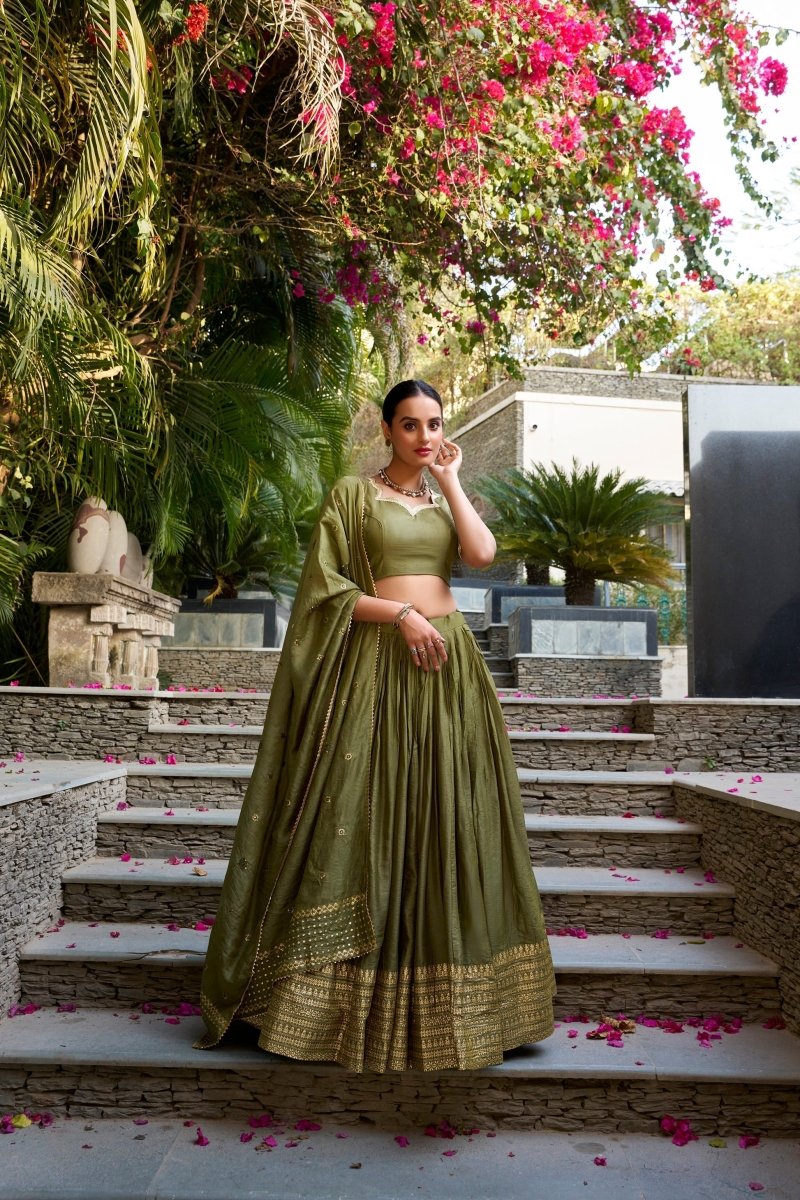 PURE CHANDERI ZARI WEAVING LEHENGA CHOLI WITH SEQUINS EMBROIDERED DUPATTA (WDN88) - suitswala