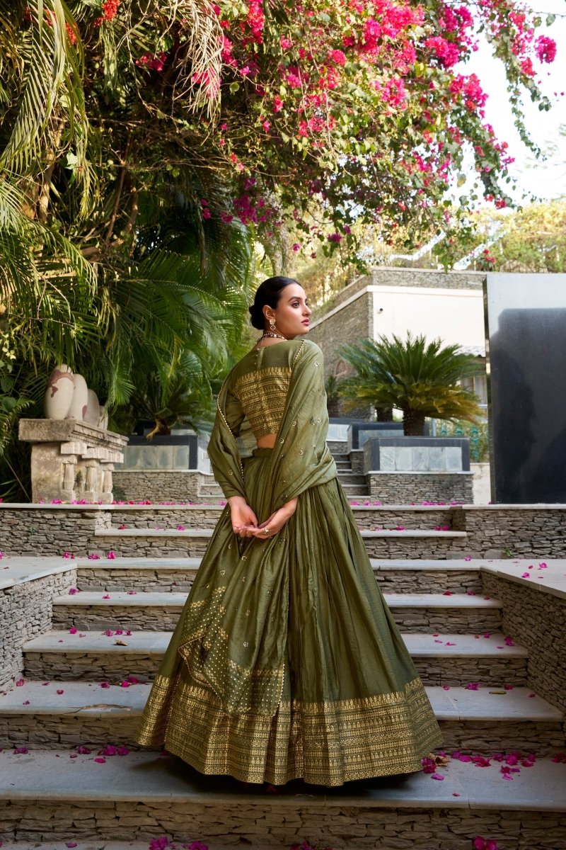 PURE CHANDERI ZARI WEAVING LEHENGA CHOLI WITH SEQUINS EMBROIDERED DUPATTA (WDN88) - suitswala