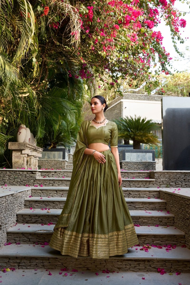 PURE CHANDERI ZARI WEAVING LEHENGA CHOLI WITH SEQUINS EMBROIDERED DUPATTA (WDN88) - suitswala