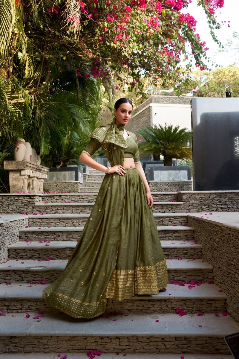PURE CHANDERI ZARI WEAVING LEHENGA CHOLI WITH SEQUINS EMBROIDERED DUPATTA (WDN88) - suitswala