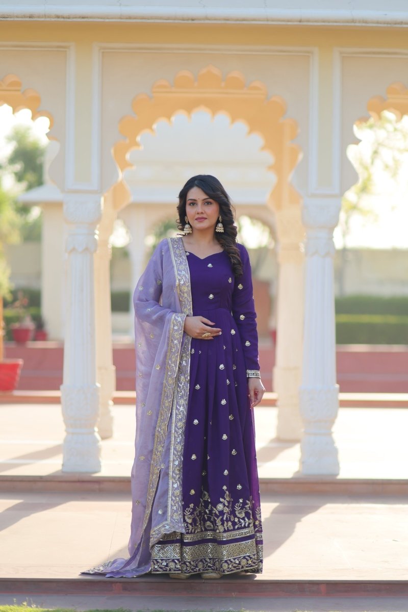 STAR GEORGETTE ZARI SEQUINS EMBROIDERED GOWN WITH DUPATTA (WDN77) - suitswala
