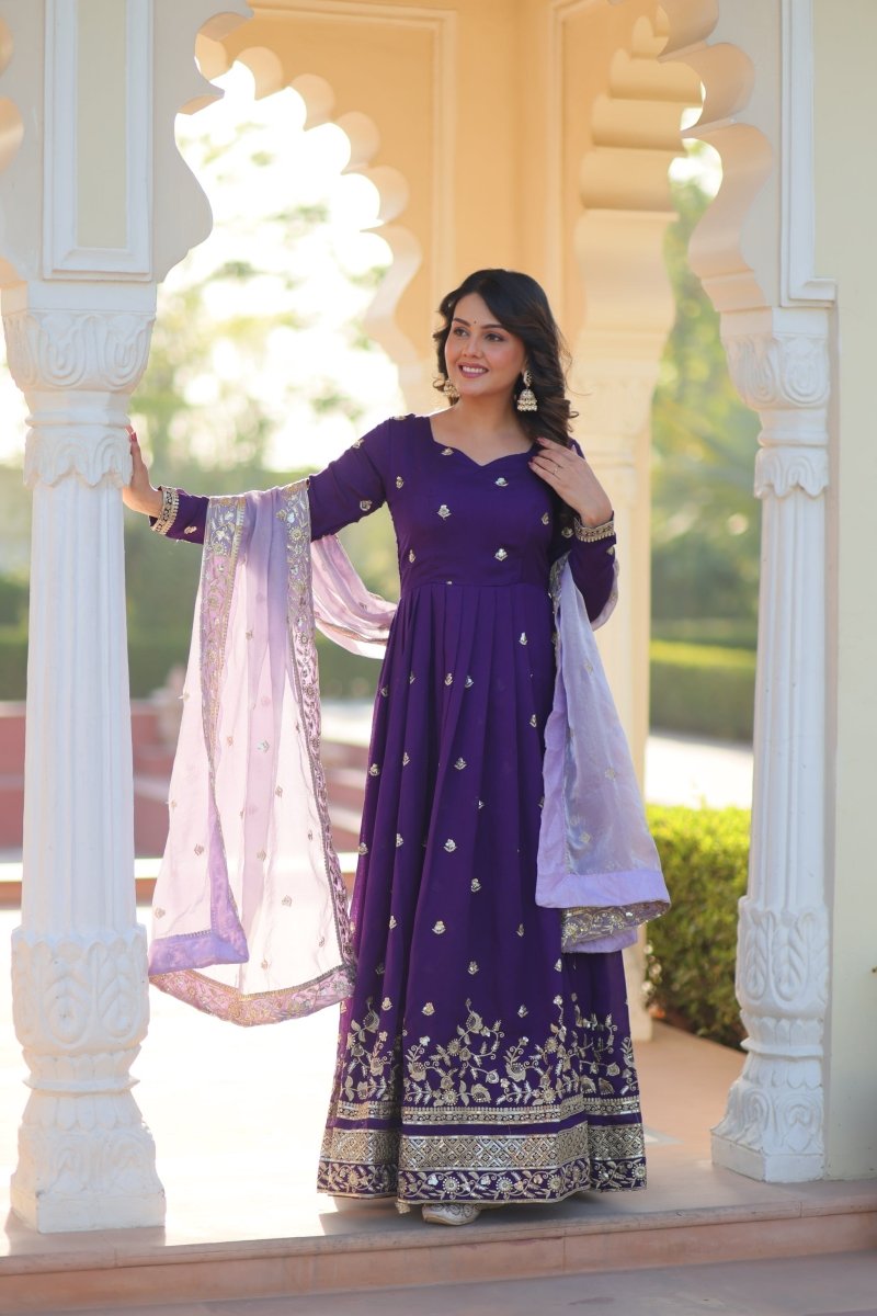 STAR GEORGETTE ZARI SEQUINS EMBROIDERED GOWN WITH DUPATTA (WDN77) - suitswala