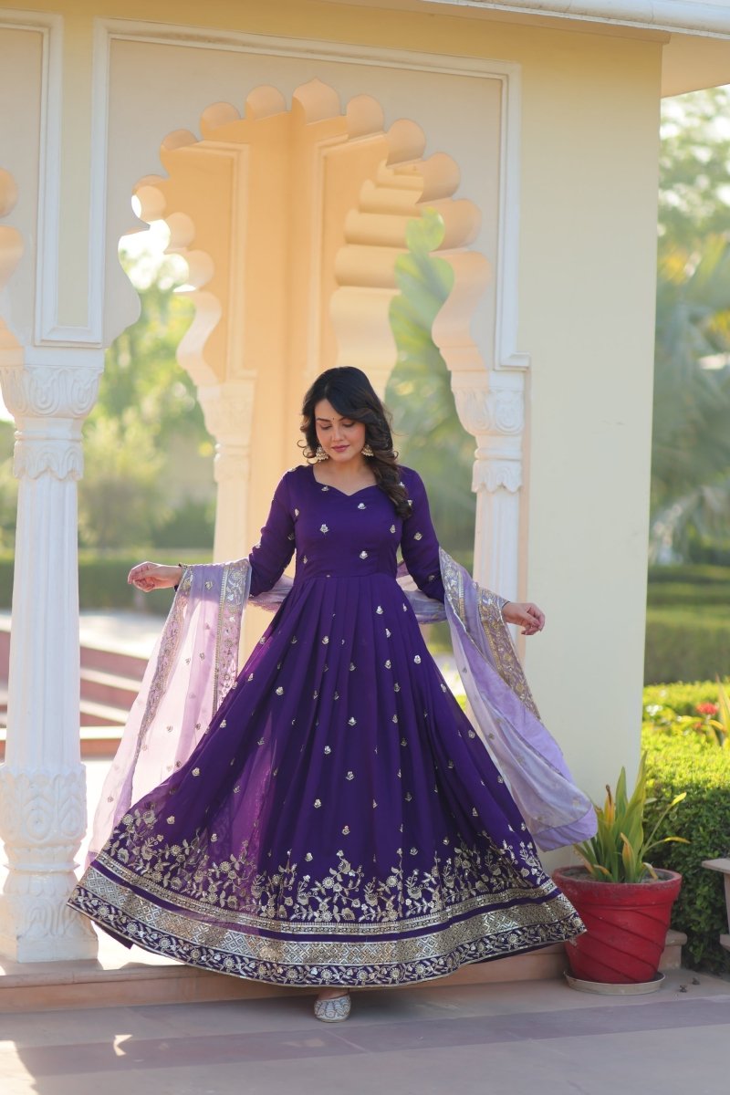 STAR GEORGETTE ZARI SEQUINS EMBROIDERED GOWN WITH DUPATTA (WDN77) - suitswala