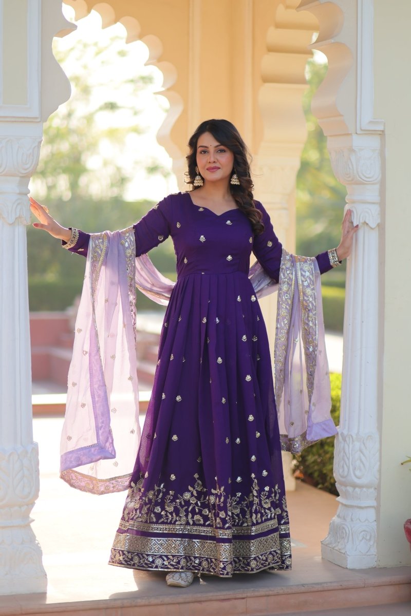 STAR GEORGETTE ZARI SEQUINS EMBROIDERED GOWN WITH DUPATTA (WDN77) - suitswala