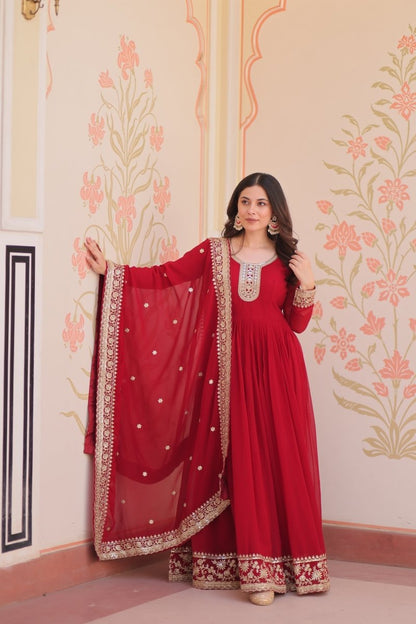 TILTON FESTIVAL SELLING BLOOMING GEORGETTE EMBROIDERED GOWN WITH DUPATTA (WDN55) - suitswala