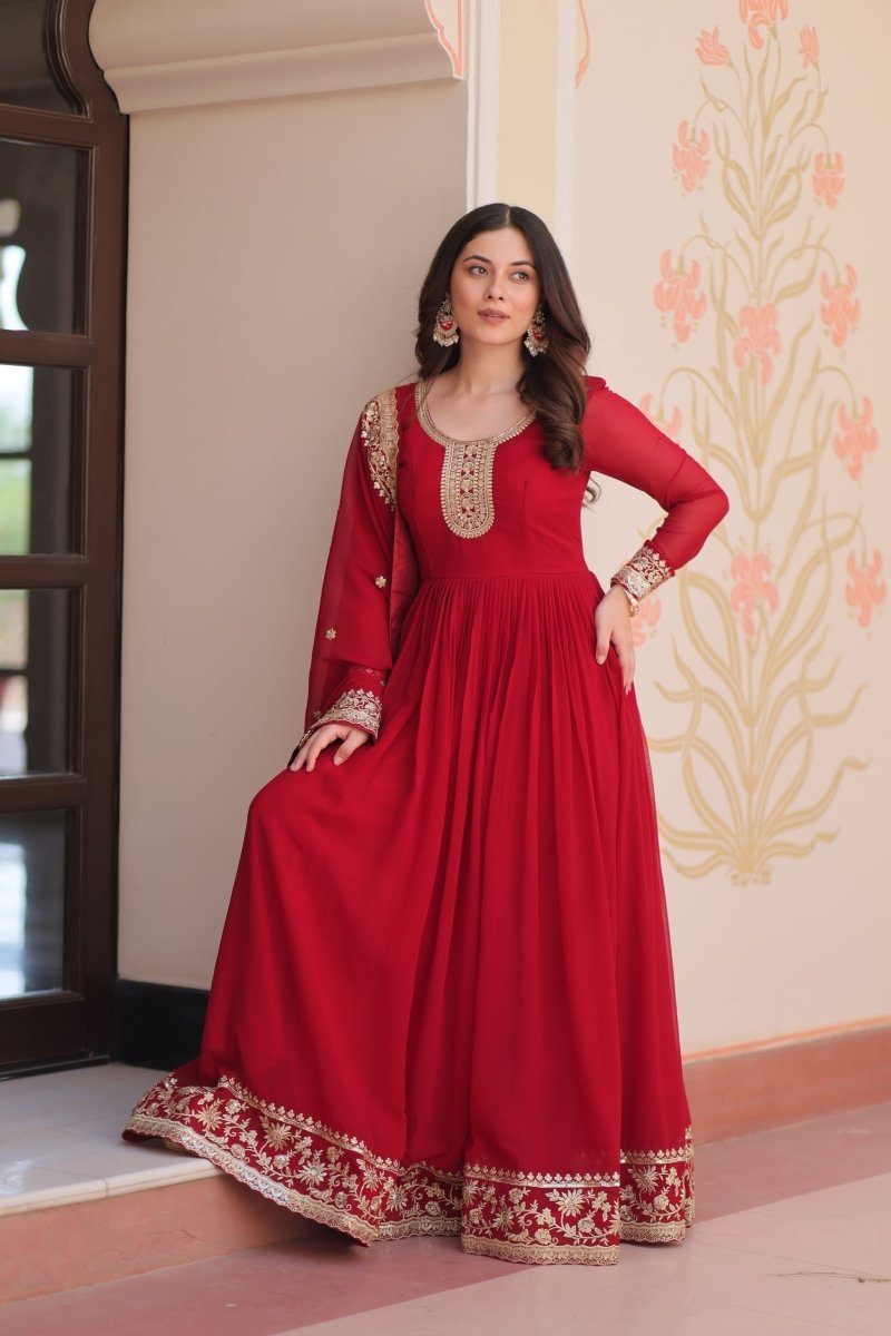 TILTON FESTIVAL SELLING BLOOMING GEORGETTE EMBROIDERED GOWN WITH DUPATTA (WDN55) - suitswala