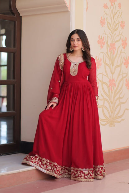 TILTON FESTIVAL SELLING BLOOMING GEORGETTE EMBROIDERED GOWN WITH DUPATTA (WDN55) - suitswala