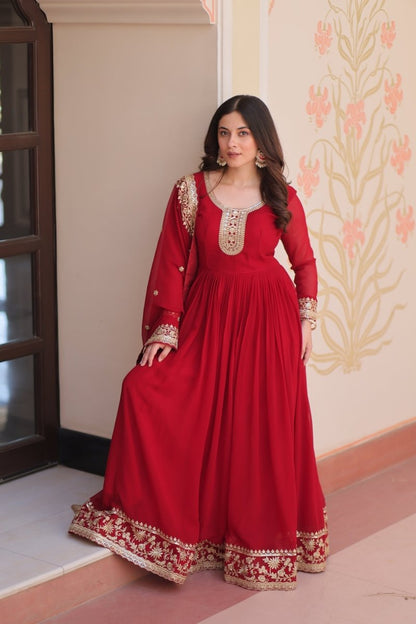 TILTON FESTIVAL SELLING BLOOMING GEORGETTE EMBROIDERED GOWN WITH DUPATTA (WDN55) - suitswala