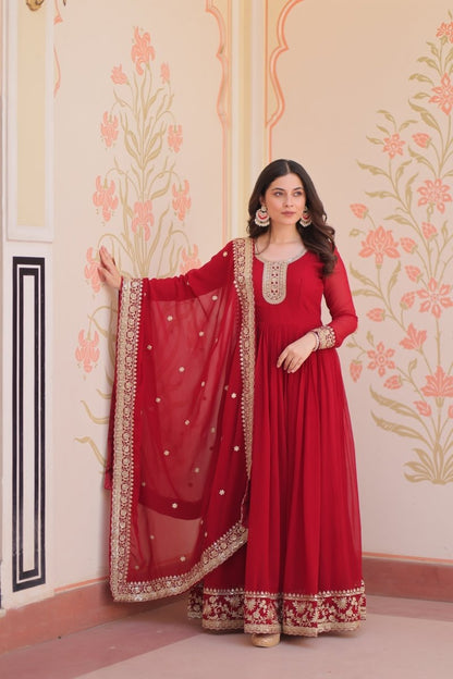 TILTON FESTIVAL SELLING BLOOMING GEORGETTE EMBROIDERED GOWN WITH DUPATTA (WDN55) - suitswala