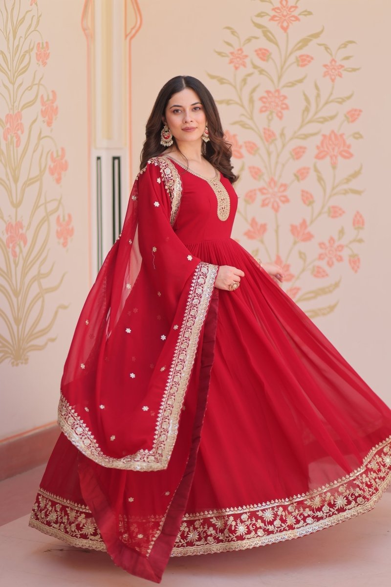 TILTON FESTIVAL SELLING BLOOMING GEORGETTE EMBROIDERED GOWN WITH DUPATTA (WDN55) - suitswala