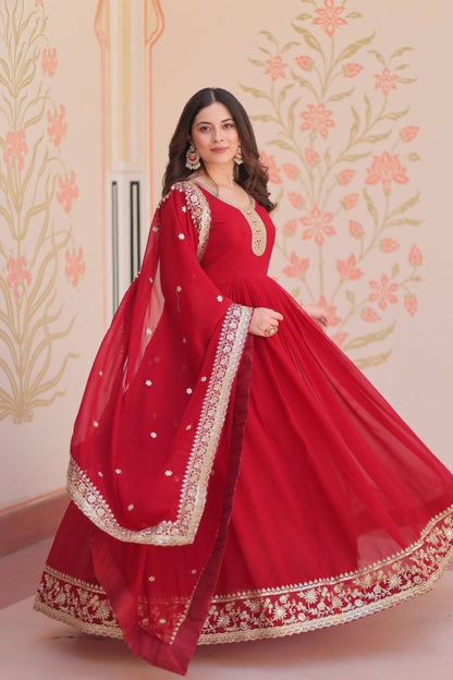 TILTON FESTIVAL SELLING BLOOMING GEORGETTE EMBROIDERED GOWN WITH DUPATTA (WDN55) - suitswala