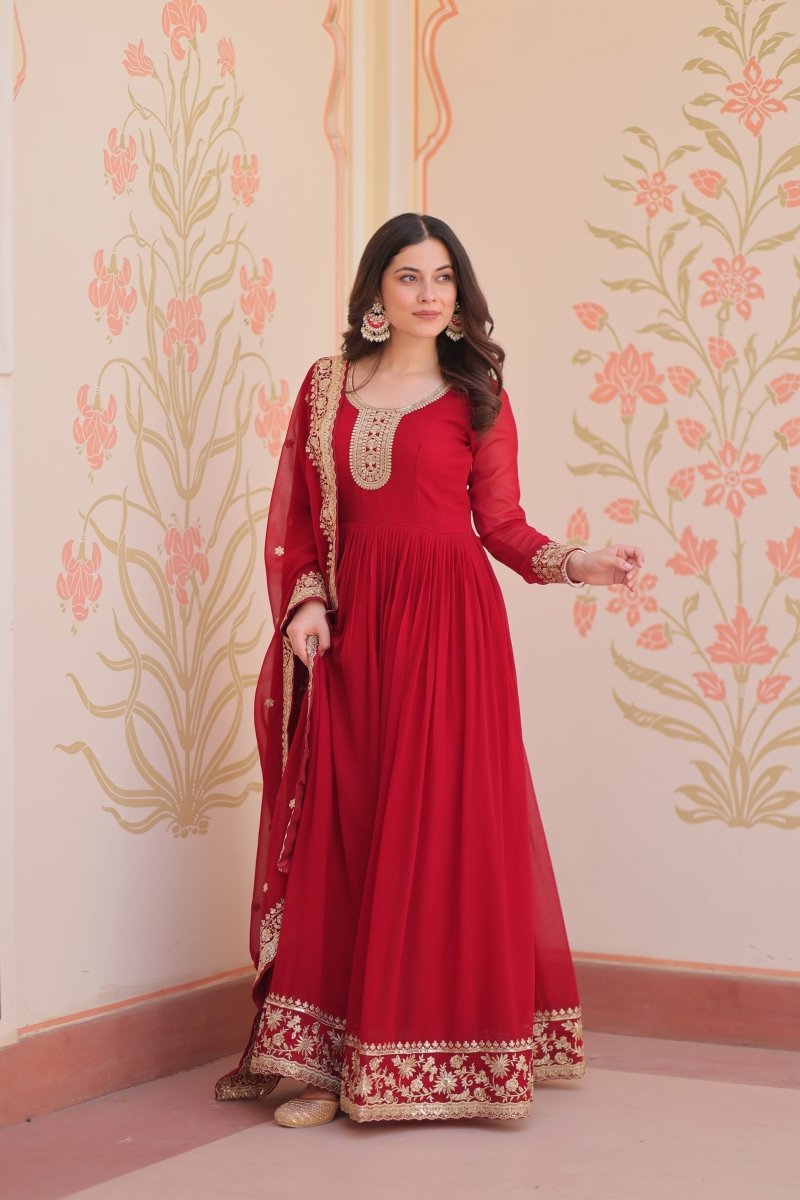 TILTON FESTIVAL SELLING BLOOMING GEORGETTE EMBROIDERED GOWN WITH DUPATTA (WDN55) - suitswala