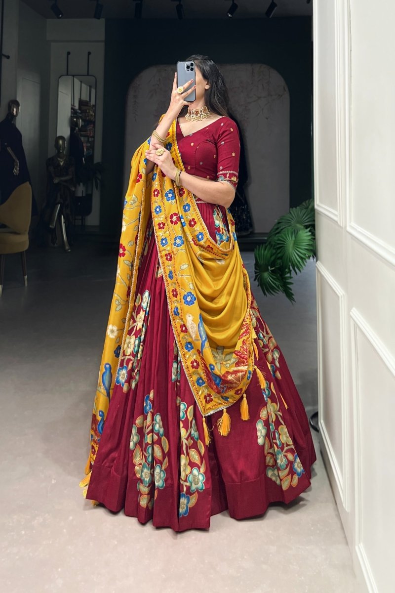 TUSSAR SILK LEHENGA CHOLI WITH DUPATA (WDN124) 01 - suitswala