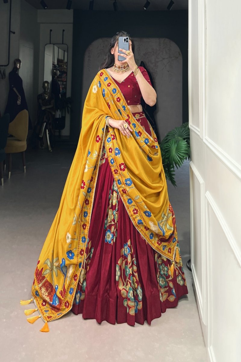 TUSSAR SILK LEHENGA CHOLI WITH DUPATA (WDN124) 01 - suitswala