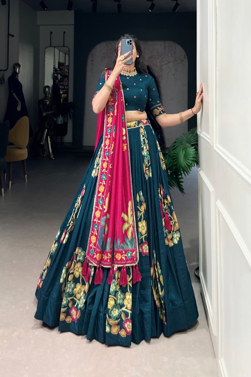 TUSSAR SILK LEHENGA CHOLI WITH DUPATA (WDN124) 02 - suitswala