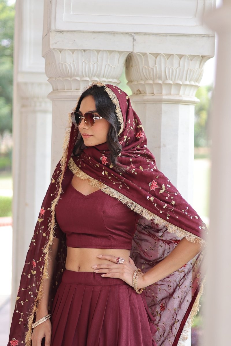 VICHITRA SILK HEAVY SEQUINS AND TREAD EMBROIDERED LEHENGA CHOLI WITH DUPATTA (WDN87) 01 - suitswala