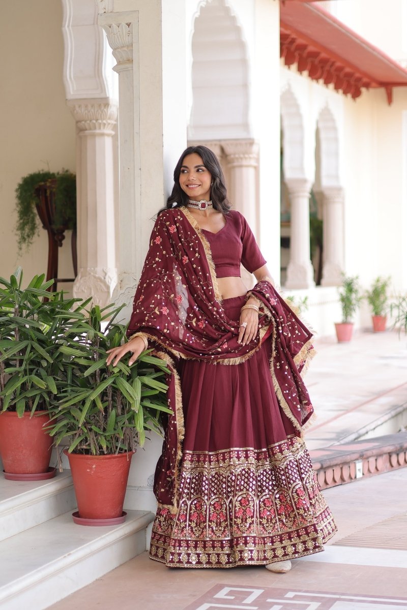 VICHITRA SILK HEAVY SEQUINS AND TREAD EMBROIDERED LEHENGA CHOLI WITH DUPATTA (WDN87) 01 - suitswala