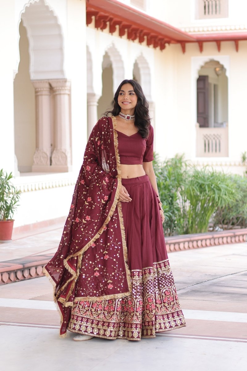 VICHITRA SILK HEAVY SEQUINS AND TREAD EMBROIDERED LEHENGA CHOLI WITH DUPATTA (WDN87) 01 - suitswala
