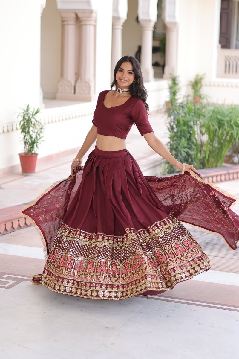 VICHITRA SILK HEAVY SEQUINS AND TREAD EMBROIDERED LEHENGA CHOLI WITH DUPATTA (WDN87) 01 - suitswala