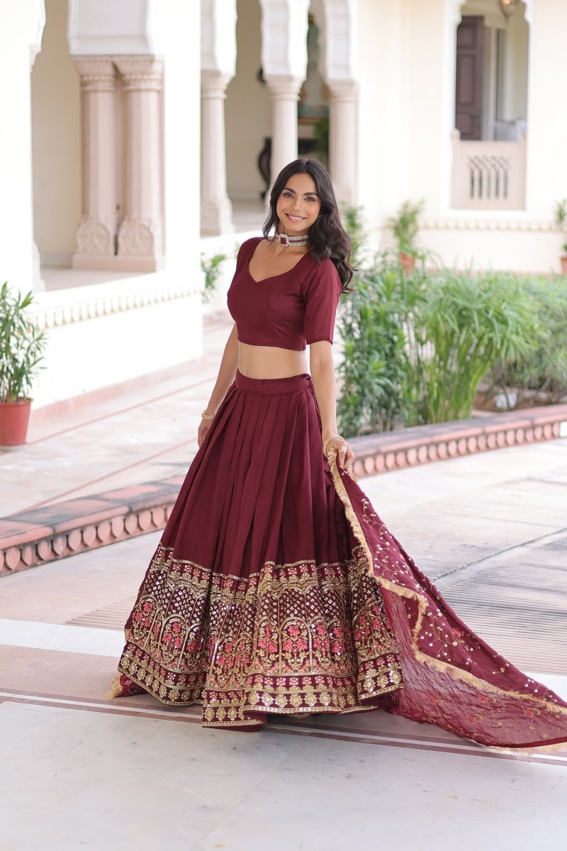 VICHITRA SILK HEAVY SEQUINS AND TREAD EMBROIDERED LEHENGA CHOLI WITH DUPATTA (WDN87) 01 - suitswala