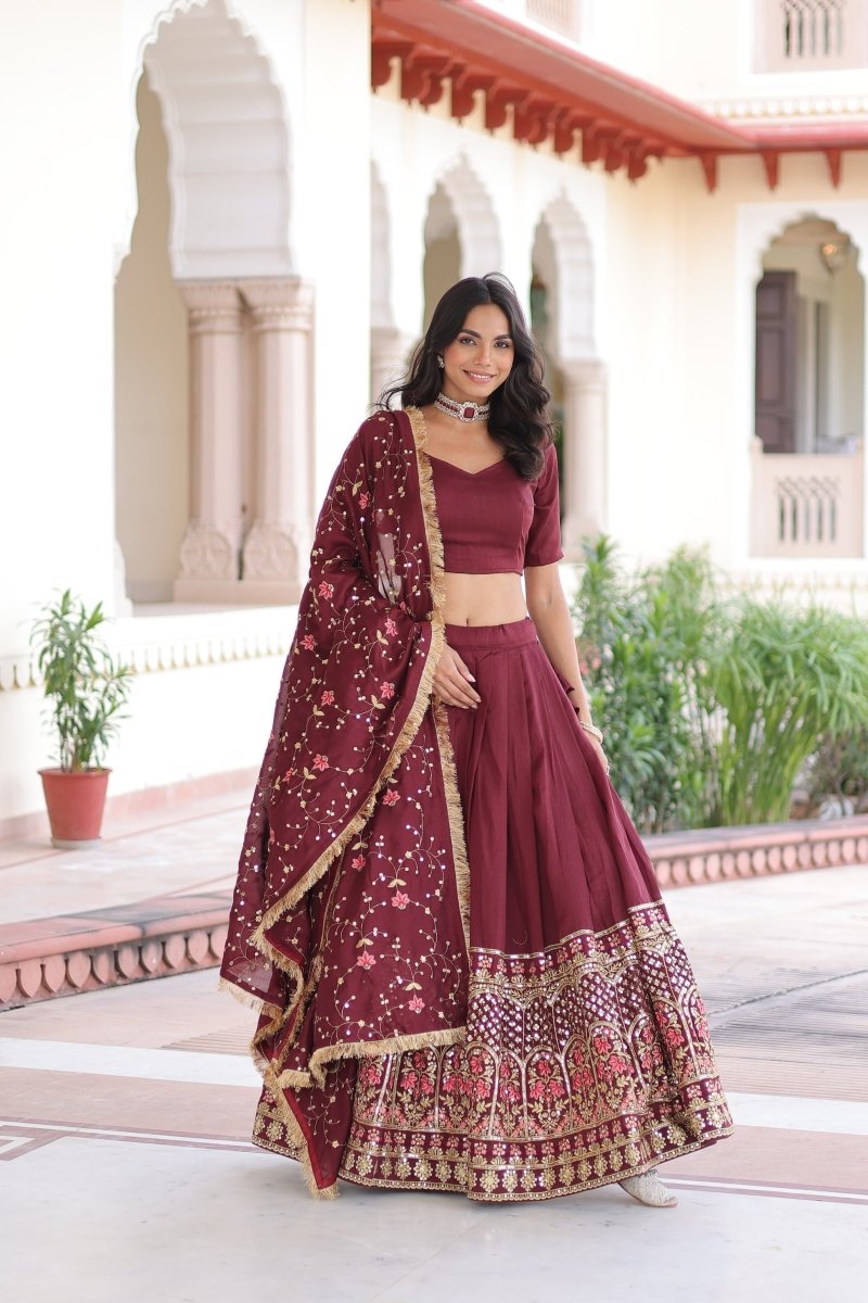 VICHITRA SILK HEAVY SEQUINS AND TREAD EMBROIDERED LEHENGA CHOLI WITH DUPATTA (WDN87) 01 - suitswala