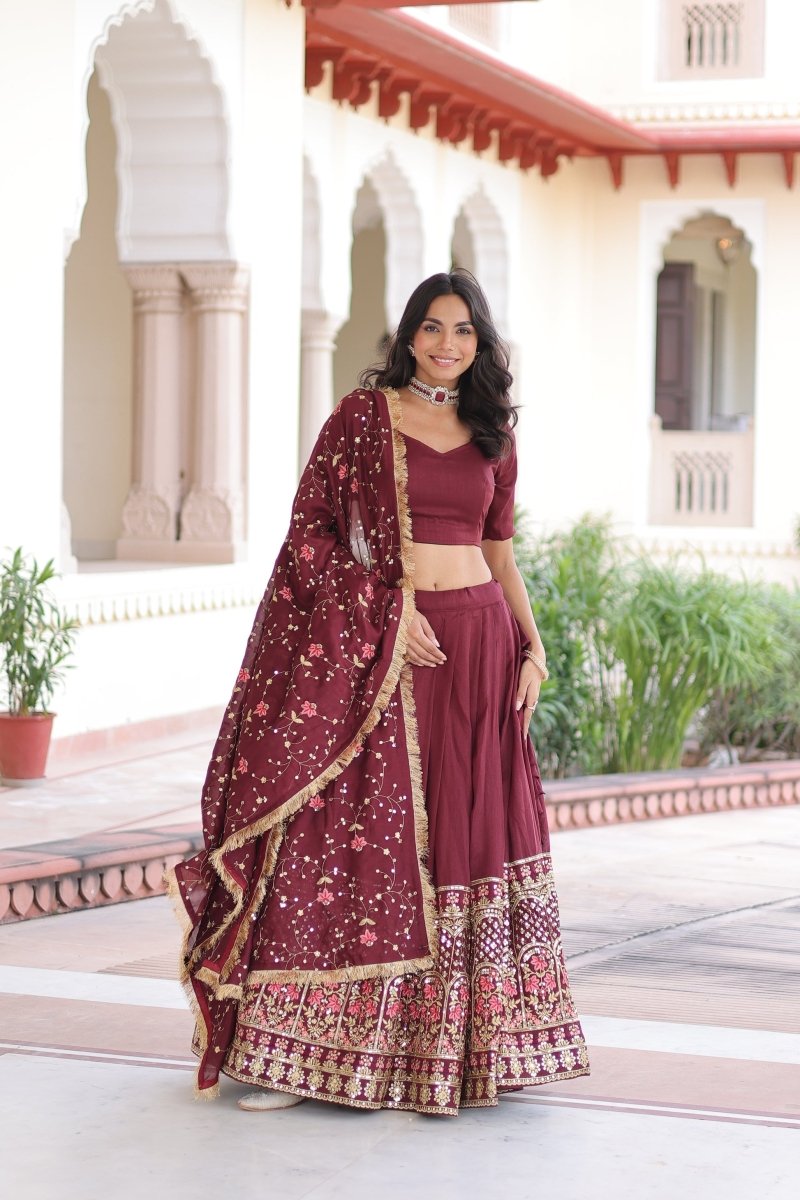 VICHITRA SILK HEAVY SEQUINS AND TREAD EMBROIDERED LEHENGA CHOLI WITH DUPATTA (WDN87) 01 - suitswala
