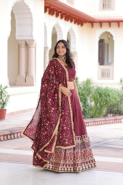 VICHITRA SILK HEAVY SEQUINS AND TREAD EMBROIDERED LEHENGA CHOLI WITH DUPATTA (WDN87) 01 - suitswala