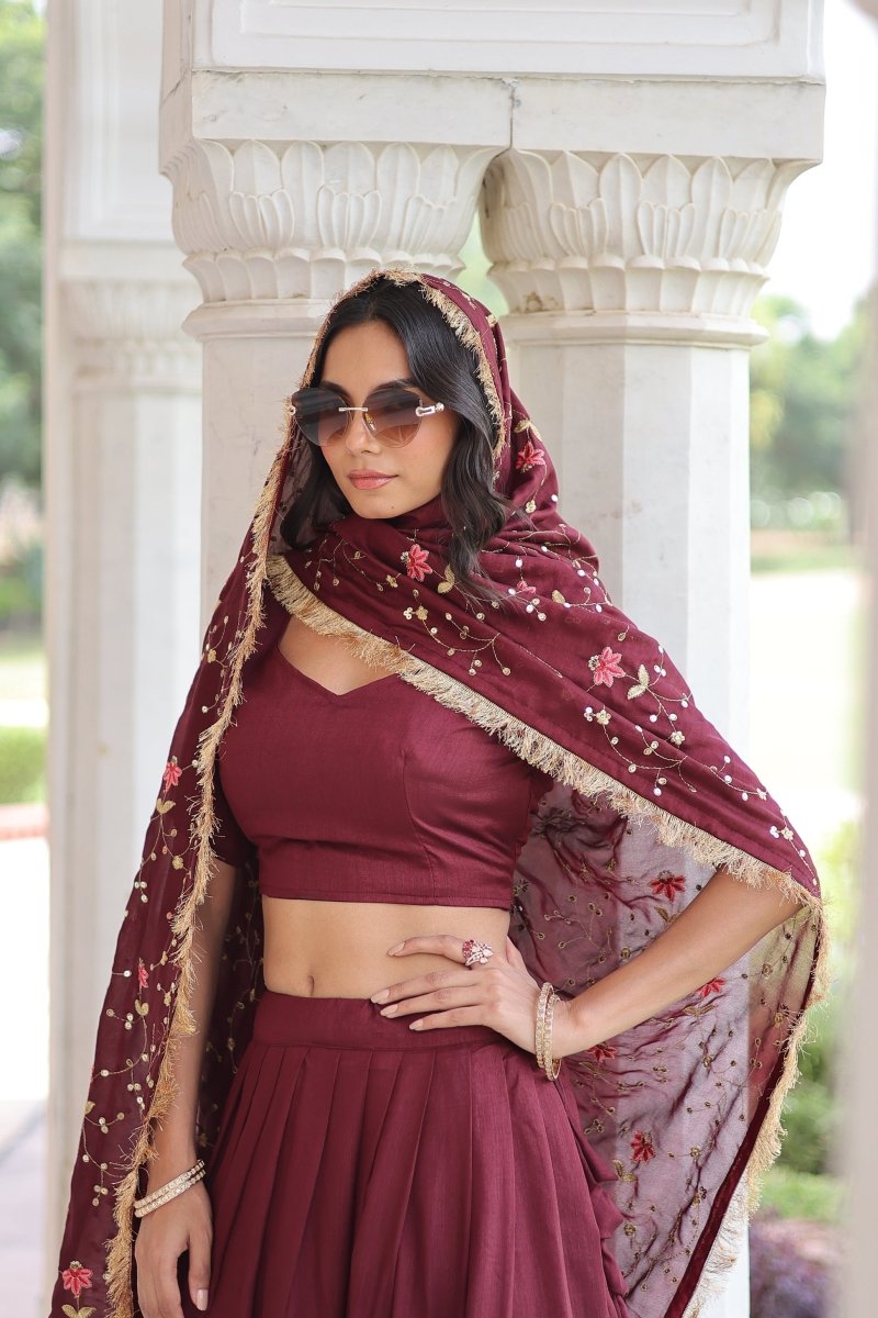 VICHITRA SILK HEAVY SEQUINS AND TREAD EMBROIDERED LEHENGA CHOLI WITH DUPATTA (WDN87) 01 - suitswala