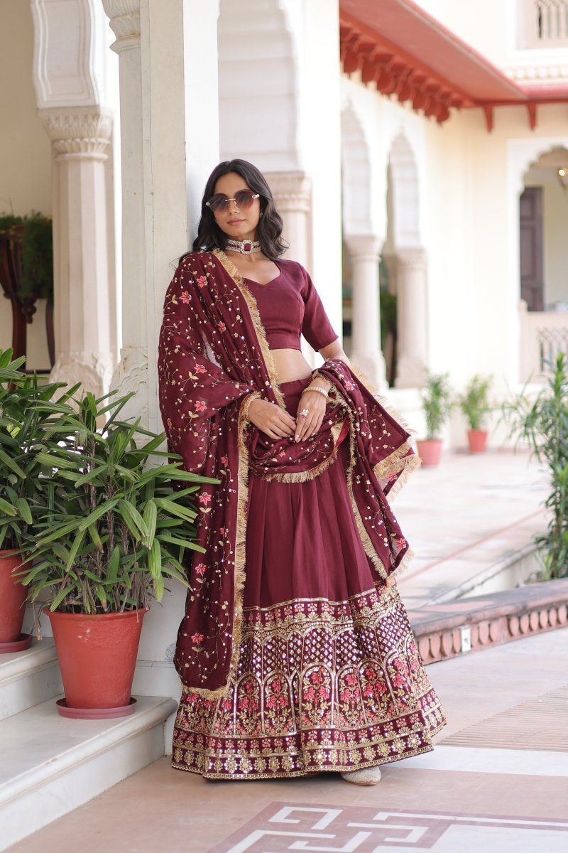 VICHITRA SILK HEAVY SEQUINS AND TREAD EMBROIDERED LEHENGA CHOLI WITH DUPATTA (WDN87) 01 - suitswala