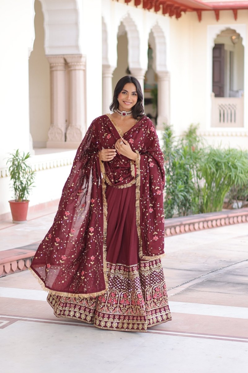 VICHITRA SILK HEAVY SEQUINS AND TREAD EMBROIDERED LEHENGA CHOLI WITH DUPATTA (WDN87) 01 - suitswala