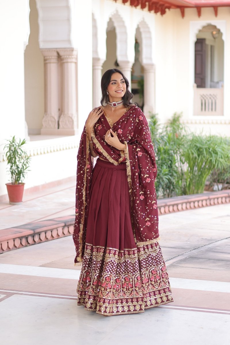 VICHITRA SILK HEAVY SEQUINS AND TREAD EMBROIDERED LEHENGA CHOLI WITH DUPATTA (WDN87) 01 - suitswala