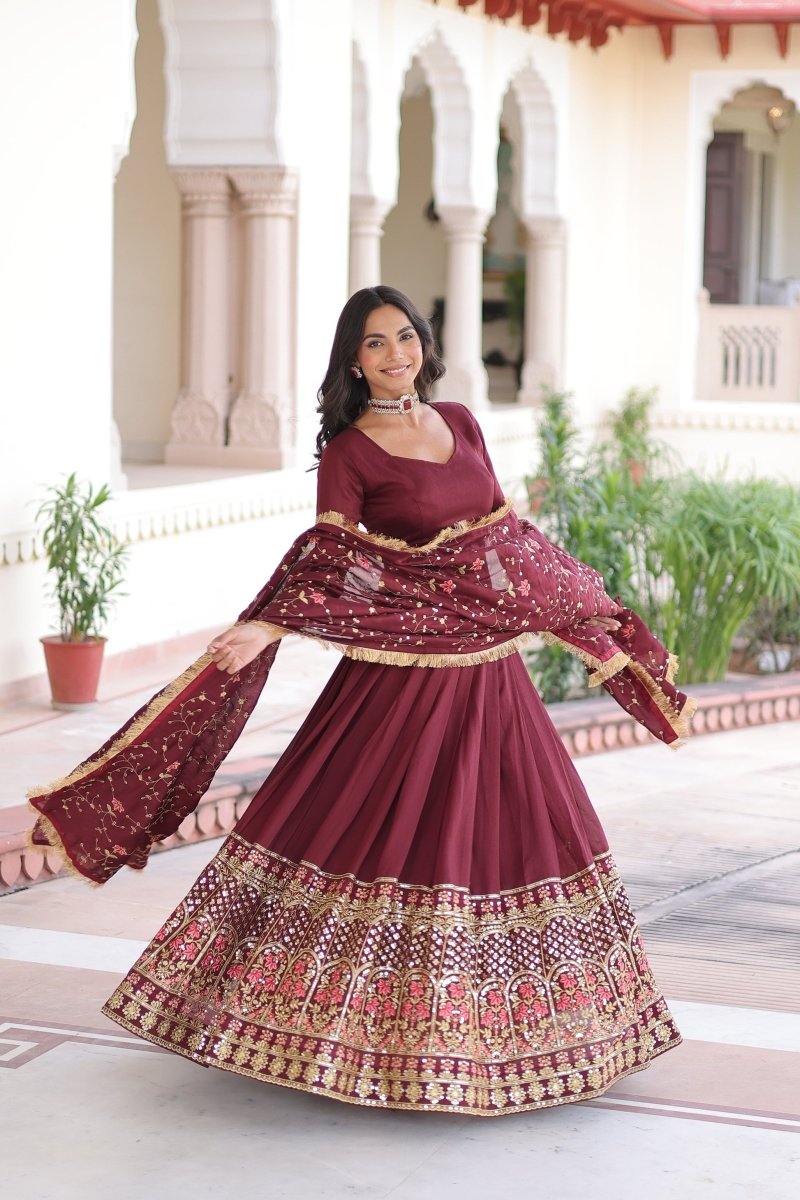 VICHITRA SILK HEAVY SEQUINS AND TREAD EMBROIDERED LEHENGA CHOLI WITH DUPATTA (WDN87) 01 - suitswala