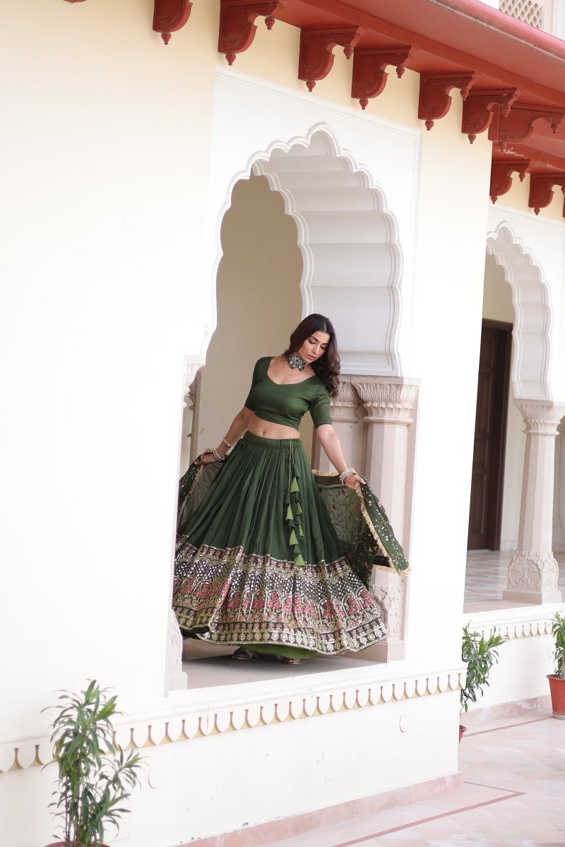 VICHITRA SILK HEAVY SEQUINS AND TREAD EMBROIDERED LEHENGA CHOLI WITH DUPATTA (WDN87) - suitswala