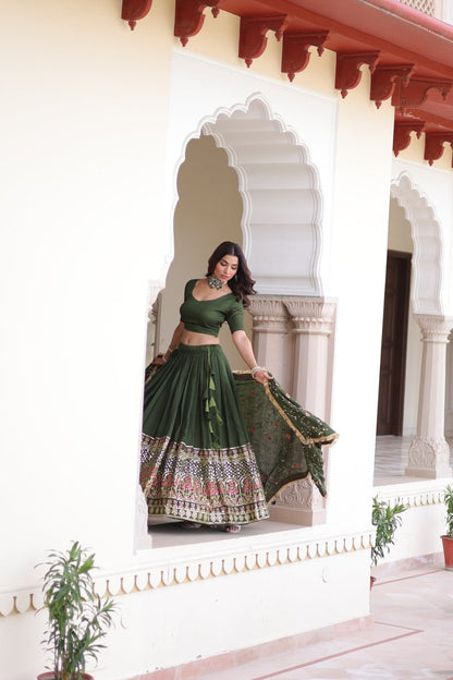 VICHITRA SILK HEAVY SEQUINS AND TREAD EMBROIDERED LEHENGA CHOLI WITH DUPATTA (WDN87) - suitswala