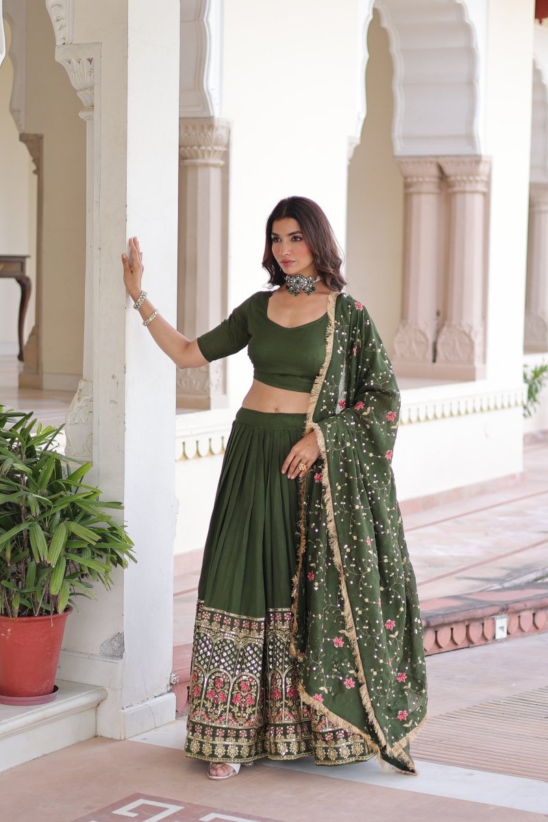 VICHITRA SILK HEAVY SEQUINS AND TREAD EMBROIDERED LEHENGA CHOLI WITH DUPATTA (WDN87) - suitswala