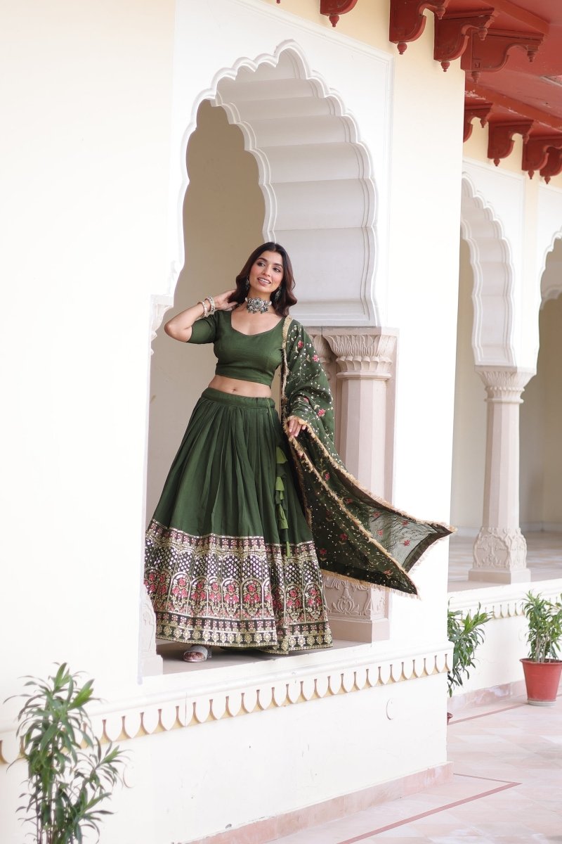 VICHITRA SILK HEAVY SEQUINS AND TREAD EMBROIDERED LEHENGA CHOLI WITH DUPATTA (WDN87) - suitswala