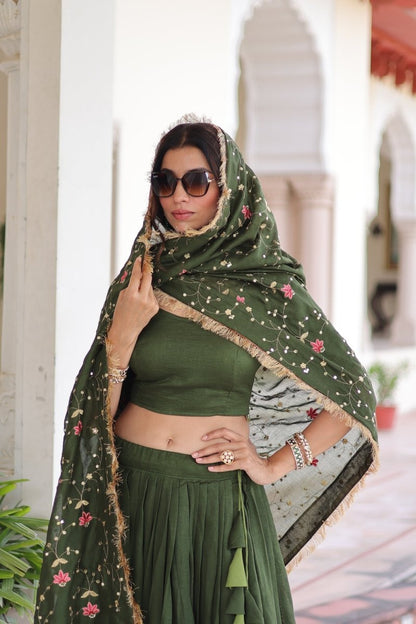 VICHITRA SILK HEAVY SEQUINS AND TREAD EMBROIDERED LEHENGA CHOLI WITH DUPATTA (WDN87) - suitswala