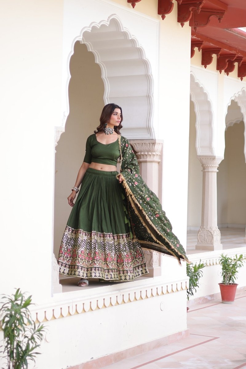 VICHITRA SILK HEAVY SEQUINS AND TREAD EMBROIDERED LEHENGA CHOLI WITH DUPATTA (WDN87) - suitswala