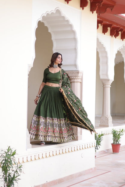VICHITRA SILK HEAVY SEQUINS AND TREAD EMBROIDERED LEHENGA CHOLI WITH DUPATTA (WDN87) - suitswala