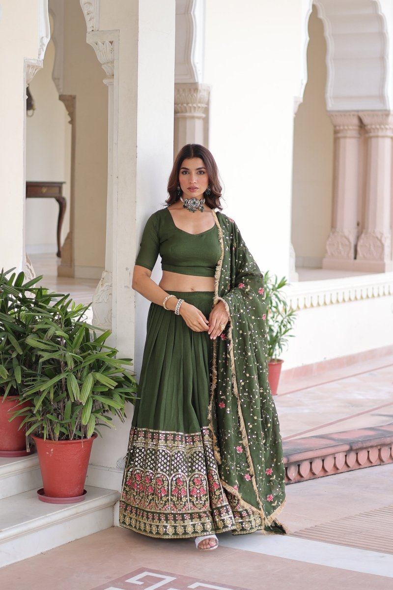 VICHITRA SILK HEAVY SEQUINS AND TREAD EMBROIDERED LEHENGA CHOLI WITH DUPATTA (WDN87) - suitswala