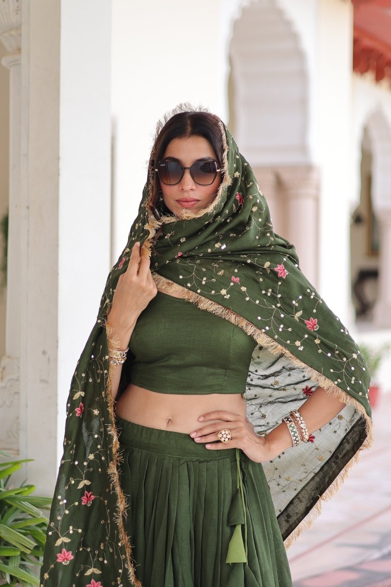 VICHITRA SILK HEAVY SEQUINS AND TREAD EMBROIDERED LEHENGA CHOLI WITH DUPATTA (WDN87) - suitswala